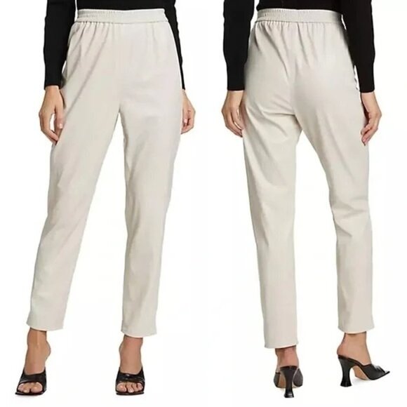 7 For All Mankind Elastic Waist Faux Leather Pants Pockets Cream Women Size XL - Picture 1 of 16